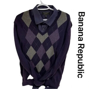 Banana Republic Men’s XL V-neck Sweater and Button Up Shirt